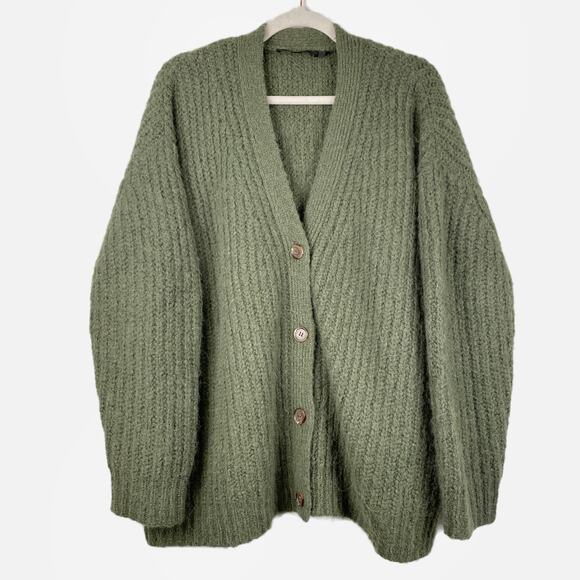 Jenni Kayne Cocoon Cardigan Sz M Olive Green Alpaca wool blend cardigan buttons - Picture 1 of 10